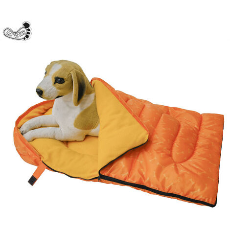 LITZEE Waterproof and warm pet sleeping bag for dogs with storage bag for indoor, outdoor, car travel, camping, hiking (45.2 x 29 inch) Dog Bone Orange
