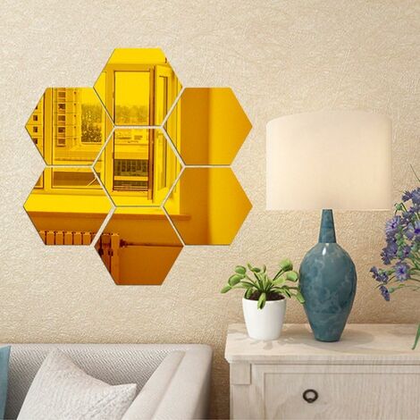 LITZEE Mirror Wall Stickers, 12PCS Hexagon Mirror Art DIY Home Decor  Hexagonal Acrylic Mirror Plastic Leaf