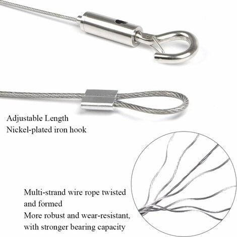 8Pcs Adjustable Wire Ropes with Hooks, Stainless Steel Picture Hanging Wire  Heavy Duty Picture Wire Mirror Hanging 