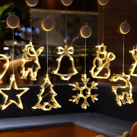Christmas Window Lights, Hanging Christmas Window Light with Suction Cup, Battery Operated Hanging Lamp Decorations for Holiday Store - Deer