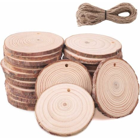 6 Pack Unfinished Wooden Disks with Ribbon and Twine for Crafts