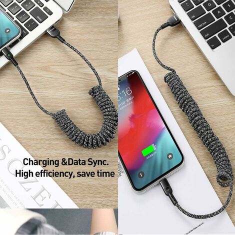 Micro USB Type C Mini Charger Retractable Spring Data Cable for Car Phone  Camera 