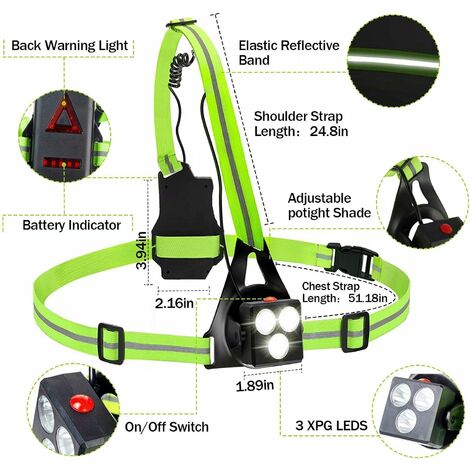 LITZEE Running Light LED Chest Lights with Reflective Straps 3 Modes 90  Degree Body Torch Band
