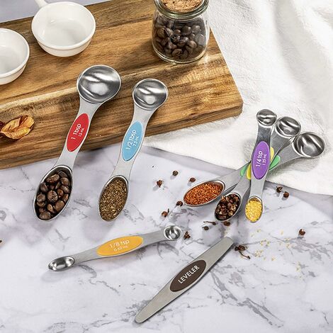 Measuring Cups Magnetic 7pcs Magnetic Measuring Spoons Set Dual Sided Stainless Steel Double Sided Teaspoon Tablespoon for Dry and Liquid Ingredients