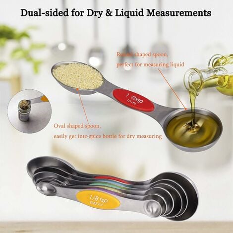 Magnetic Measuring Spoons Set Stainless Steel Stackable Dual Sided Teaspoons  And Tablespoons For Measuring Dry And Liquid Ingredients Set Of 6