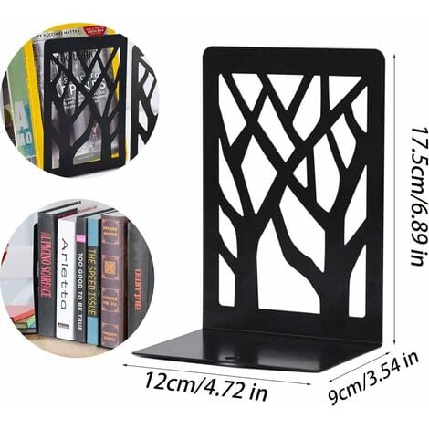 LITZEE 2 Pieces Desk Bookend,Heavy Duty Black Metal Bookends, Book End  Holder for Shelves, for