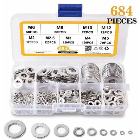 LITZEE 225pcs 304 Stainless Steel Flat Washers Assorted, M3 M4