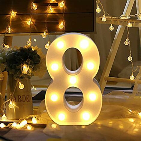 Decorative Led Light Up Number Letters, White Plastic Marquee Number Lights  Sign Party Wedding Decor Battery Operated Number (2) 