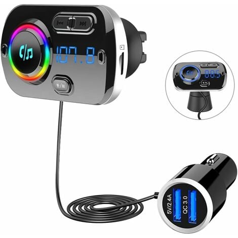 LITZEE Bluetooth 5.0 FM Transmitter, Bluetooth Car Radio Adapter Handsfree  Car Kit Mp3 Player with QC3.0 Quick Charge, Support TF Card Aux Output, Google  Siri, 7 LED Light