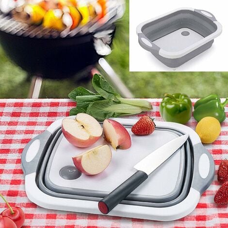 Cutting Board with Colander for Kitchen, 3-in-1 Plastic Chopping