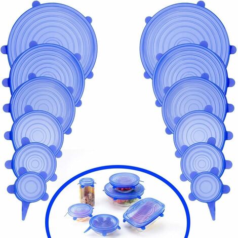 Silicone Lids Extra Large Blue Set of 6 Sturdy Suction Seal Covers.  Universal fit for Pots, Fry Pans, Cups and Bowls 5 to 12. Natural grip  handles