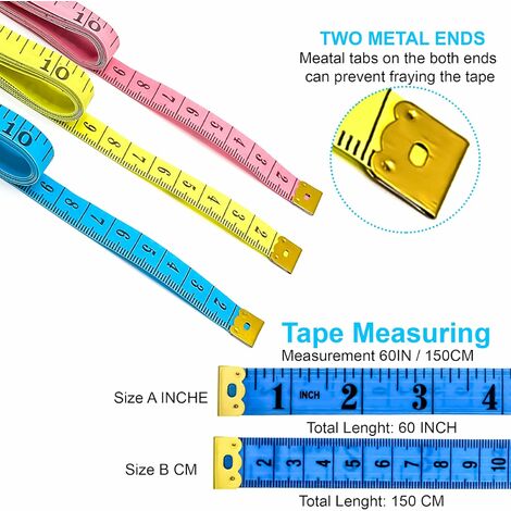 3pcs 150cm Soft Retractable Measuring Tape Bright Red Yellow Multicolor