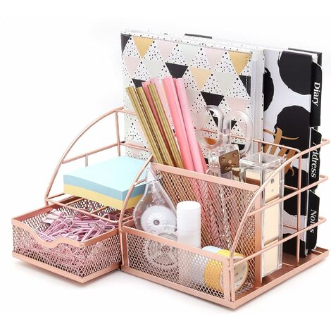 5pcs Rose Gold Office Supplies Set Wire Organizer Desk Accessories for Women  for sale online