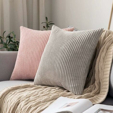 Blush Pink Pillow Covers, Soft Decorative Throw Pillows For Couch, Corduroy 18x18  Pillow Cover, Set Of 2, 18 X 18 Inch, Light Pink