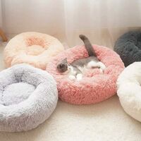 Round Dog and Cat Basket Soft and Comfortable Plush Donut Cat Warm Fluffy Puppy Bed for Winter Sleeping Light Gray50cm
