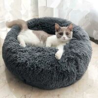 Round Dog and Cat Basket Soft and Comfortable Plush Donut Cat Warm Fluffy Puppy Bed for Winter Sleeping60cm