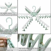 LITZEE Foldable Clothes Rack Socks Gloves, Clothes Dryer, 36-Clips Clothes Pegs Plastic Hanger for Underwear Socks Gloves. (Green)