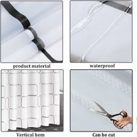 Bathroom shower curtain 180 x 180 cm 100% PEVA shower curtain lined with anti-mold, waterproof, environmental protection, anti-rust gasket, with 12 hooks, black and white grid