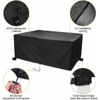 Outdoor Furniture Cover Protective Cover with Drawstring and Fixing Clips for Rectangular Outdoor Garden Table Furniture Sets 420D Waterproof and Rainproof Oxford Fabric (180 * 120 * 74cm)