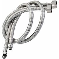 Pack of 2 Kitchen/Basin Monobloc Mixer Tap Connectors Flexi Pipes Tails British Standard Pipe M10 x1/2 Fitting 600mm Long (Silver Pipes)