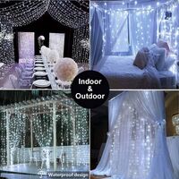 Curtain Lights Mains Powered, 3m x 3m 300 LED Curtain Fairy Lights Outdoor, Cool White Plug in Christmas Fairy String Lights with Remote 8 Modes for Gazebo Window Wall Garden Bedroom Party Xmas
