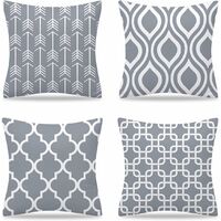 Outdoor Grey Cushion Covers 45 x 45cm Throw Cushion Cover Furniture Decorative Soft Cushion Cover Set of 4 Square Single-Sided Printing Pillow Cover for Home Office Sofa Couch Car Garden