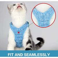 LITZEE Cat Harness - Ultra-Light Cat Harness and Lead Set Kitten Anti-Leak Adjustable Harness for Puppy Rabbit Ferret blue L
