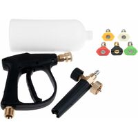 LITZEE High Pressure Washer Gun with 5 Water Nozzles Tip and 1L Snow Foam Bottle Kit for Car Bumpers Window Cleaning M22 Metric Male Threaded Connection