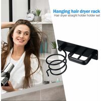 Hair dryer holder Hair dryer holder Straightener holder Hair dryer holder Aluminium wall holder Blow Hair dryer holder Spiral with two holes (black)