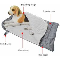 LITZEE Waterproof and warm pet sleeping bag with cover for indoor, outdoor, car travel, camping, hiking, backpack with shoulder strap (45.2 x 29 inch) grey