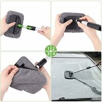 Windscreen Squeegee, Car Cleaning Tools, Flat Head Swivel Aluminium Telescopic Handle, Microfibre Covers with Double Head Air Conditioner Cleaning Brush