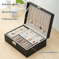 Women's Jewelry Box, 2 Layer Lockable Leather Jewelry Box Jewelry Organizer, Small Jewelry Storage Case for Rings Earrings Necklaces (black)