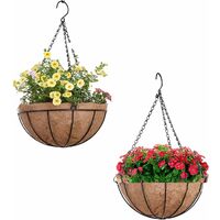 Set of 3 Hanging Flower Baskets, Metal with Natural Coconut Flower Pots Hanging in Bowl Shape for Hanging Baskets, Garden Flower Pots (20,3 cm)