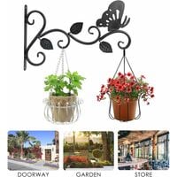 Wall Hanging Brackets Wrought Iron Plant Holder with Screw Butterfly Shape Heavy Duty Gardening Decoration for 2 Piece Garden Lanterns Black