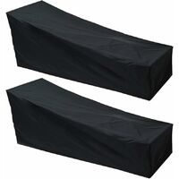 2 Pack Outdoor Sun lounger Deck Chair Cover 420D Waterproof Dustproof Oxford Fabric Sunbed Cover Garden Patio Furniture Protector Cover Black 208*76*41/79cm
