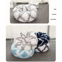 Dog bed Round Cat bed Fluffy Pet Bed Cushion Soft and Comfortable, Warm, Waterproof, Non-slip and Washable Dog Cushion Suitable for Cats, Dogs 40CM???blue and white???