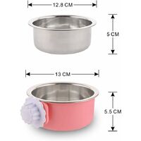 Crate Dog Bowl, Removable Stainless Steel Dog Bowl with Plastic Puppy Feeder Food Water Bowl for Dogs Cats Rabbits pink???small