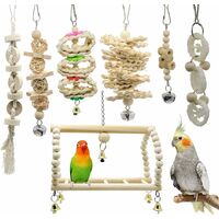 7 Pcs Bird Toys Set Hanging Swing hammock Bell Chain Perched Chewing Toys for Parrot Macaw African Grey Budgie Parakeet Cockatiels