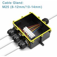 IP68 Waterproof Junction Box, 4-Way Outdoor Cable Connectors with M25 Gland Wire Connector, External Electrical Junction Box for 4-14mm Diameter Cable, Black
