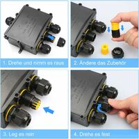IP68 Waterproof Junction Box, 4-Way Outdoor Cable Connectors with M25 Gland Wire Connector, External Electrical Junction Box for 4-14mm Diameter Cable, Black