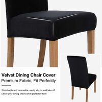 Velvet Stretch Dining Chair Covers Solid Middle Dining Room Chair Protector Slipcover- Set of 4, Black
