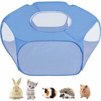 Small Pet Cage Tent, Pet Playpen Cage Tent, Small Animal Playpen with Cover, Portable Folding Small Pet Cage Tent, with Top Cover Anti Escape, for Kitten Rabbits Bunny Hamster Chinchillas (Blue)