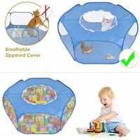 Small Pet Cage Tent, Pet Playpen Cage Tent, Small Animal Playpen with Cover, Portable Folding Small Pet Cage Tent, with Top Cover Anti Escape, for Kitten Rabbits Bunny Hamster Chinchillas (Blue)