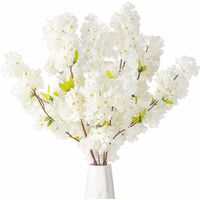 Artificial Cherry Blossom Flowers 4 Branches, White Silk Cherry Blossom For Home Garden Wedding Table Centrepiece Party Event Spring Decor
