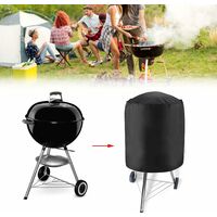 Round Barbecue Grill Cover, Oxford Cloth Waterproof Dust-proof Anti-UV Outdoor BBQ Grill Protector Black 71x73cm
