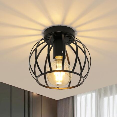 Vintage Ceiling Light Black Semi Flush Mount Pendant Lamp Metal Cage Hanging Light Shade E27