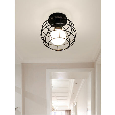 Vintage Ceiling Light Black Semi Flush Mount Pendant Lamp Metal Cage Hanging Light Shade E27