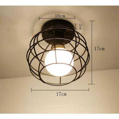 Vintage Ceiling Light Black Semi Flush Mount Pendant Lamp Metal Cage Hanging Light Shade E27