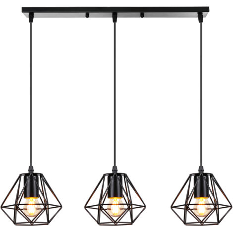 Industrial Pendant Light Black Metal Hanging Lamp for Farmhouse Kitchen Dining Room 3 Lights (1/5)