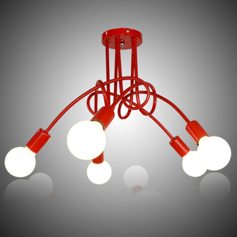 5 Lights Ceiling Light Industrial Vintage Pendant Lamp Red Chandelier for Bedroom Kitchen Hallway